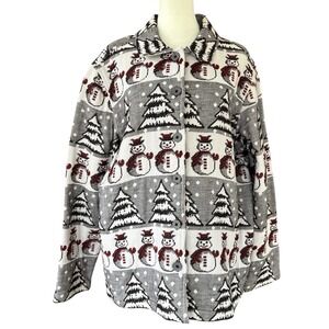 Breckenridge Christmas Snowman Woven Jacket Shacket Women's L Winter Tapestry‎